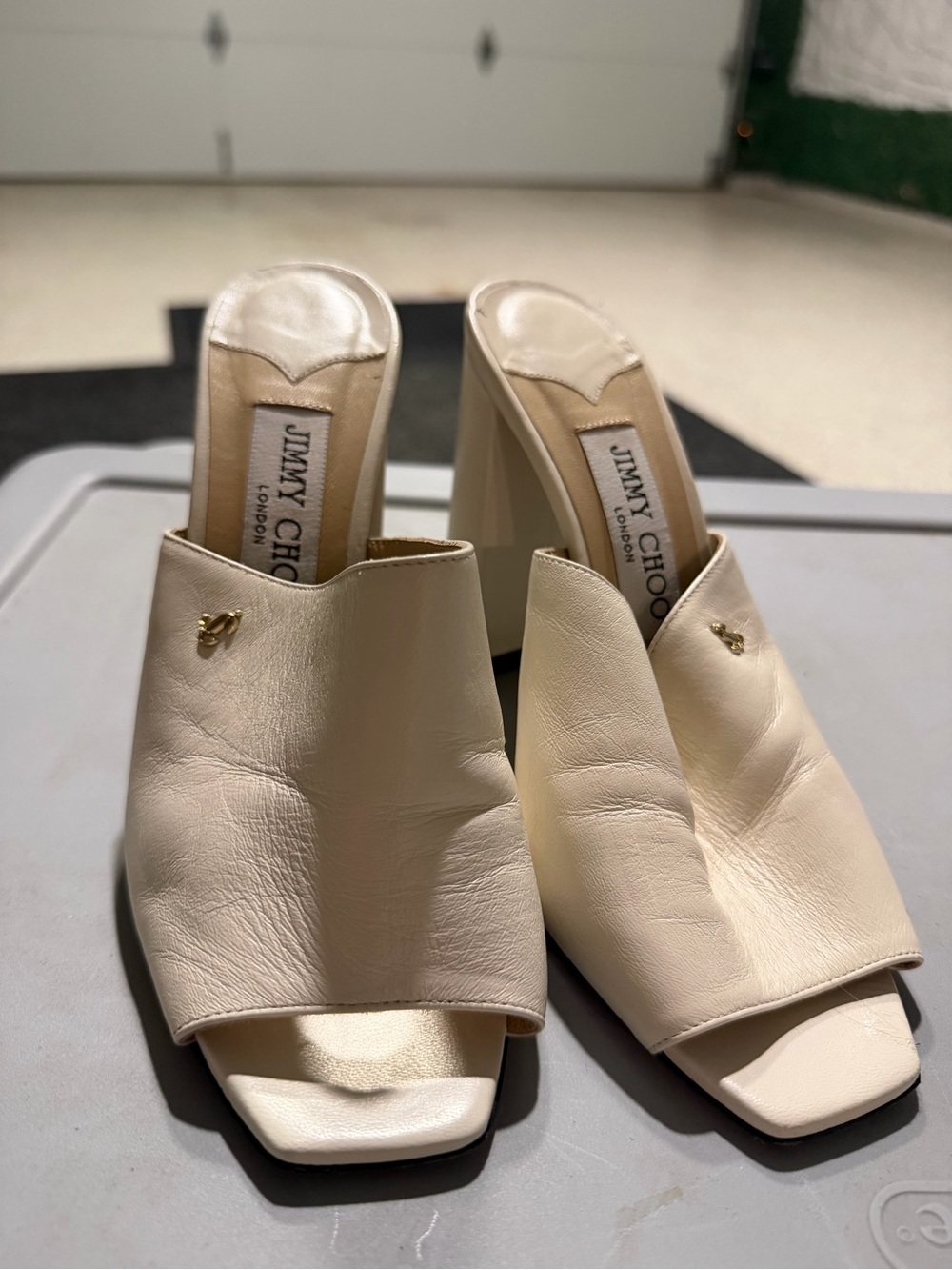 Jimmy Choo Ivory Leather Open-Toe Mule Heels